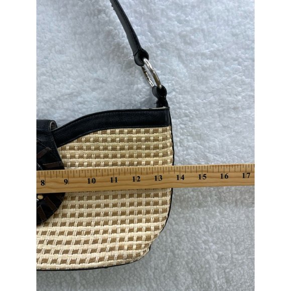 Kate Landry Womens Shoulder Bag Beige Black Woven Mixed Inside Zip Pocket - Picture 9 of 12